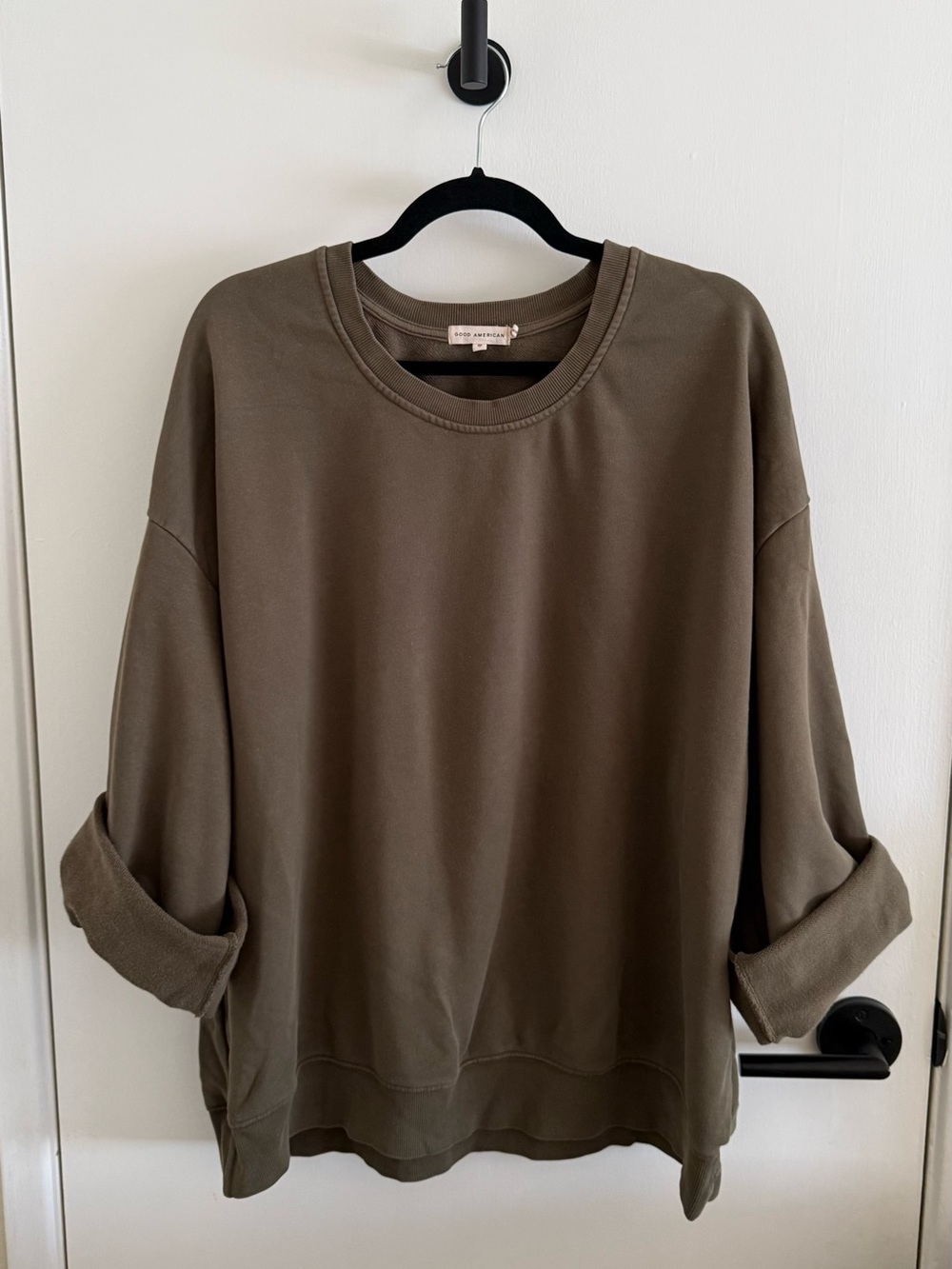 Good American Summer Crew Neck Sweatshirt Moss Earthy Green